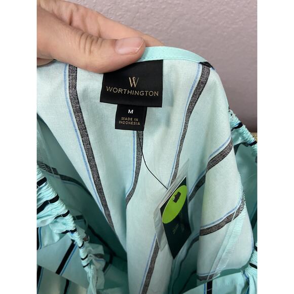 Worthington Womens Wrap Style Shirt Size Medium New Blouse Blue Striped TOp - Picture 11 of 14